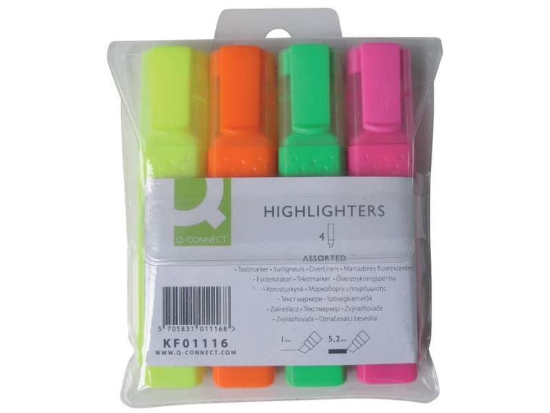 Evidenziatore Q-Connect 1,5-2 mm assortiti astuccio da 4 - KF01116