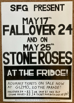 Stone Roses reproduction poster from Shrewsbury gig May, 1989. A2 B&W