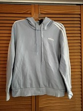 Adidas Pullover Baby Blue Medium Logo Hooded 3 Stripes Women  s Size Large