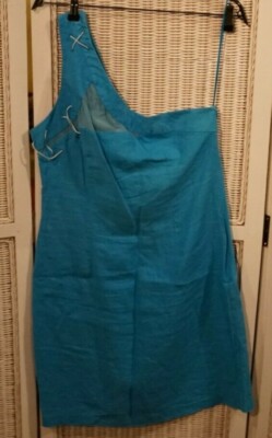 VIPART V Light Blue Sleeveless Linen One Shoulder Dress L37