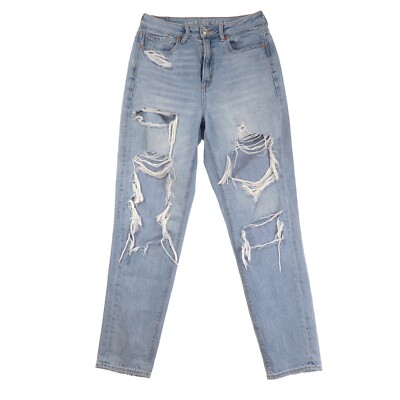 American Eagle Outfitters Highest Rise Mom Blue Jeans Womens 2 Distressed Denim
