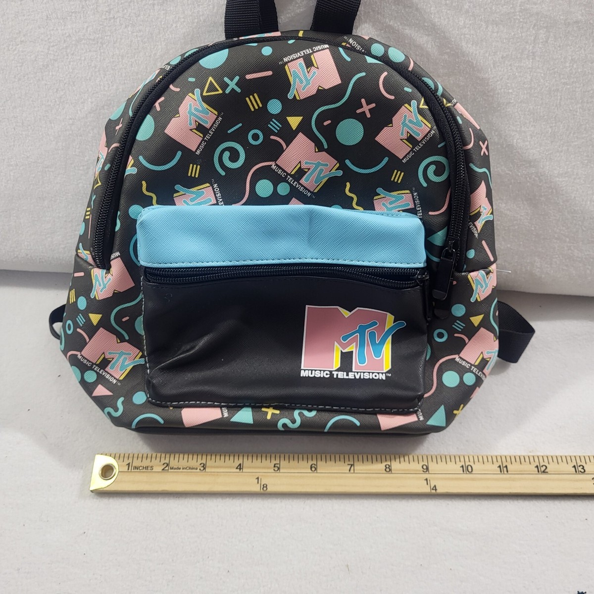 MTV Music Television Mini Backpack w/Zip Pocket Black Multi  display picture 1