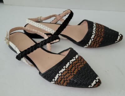 JCREW black White Brown Striped Woven Braided Faux Leather