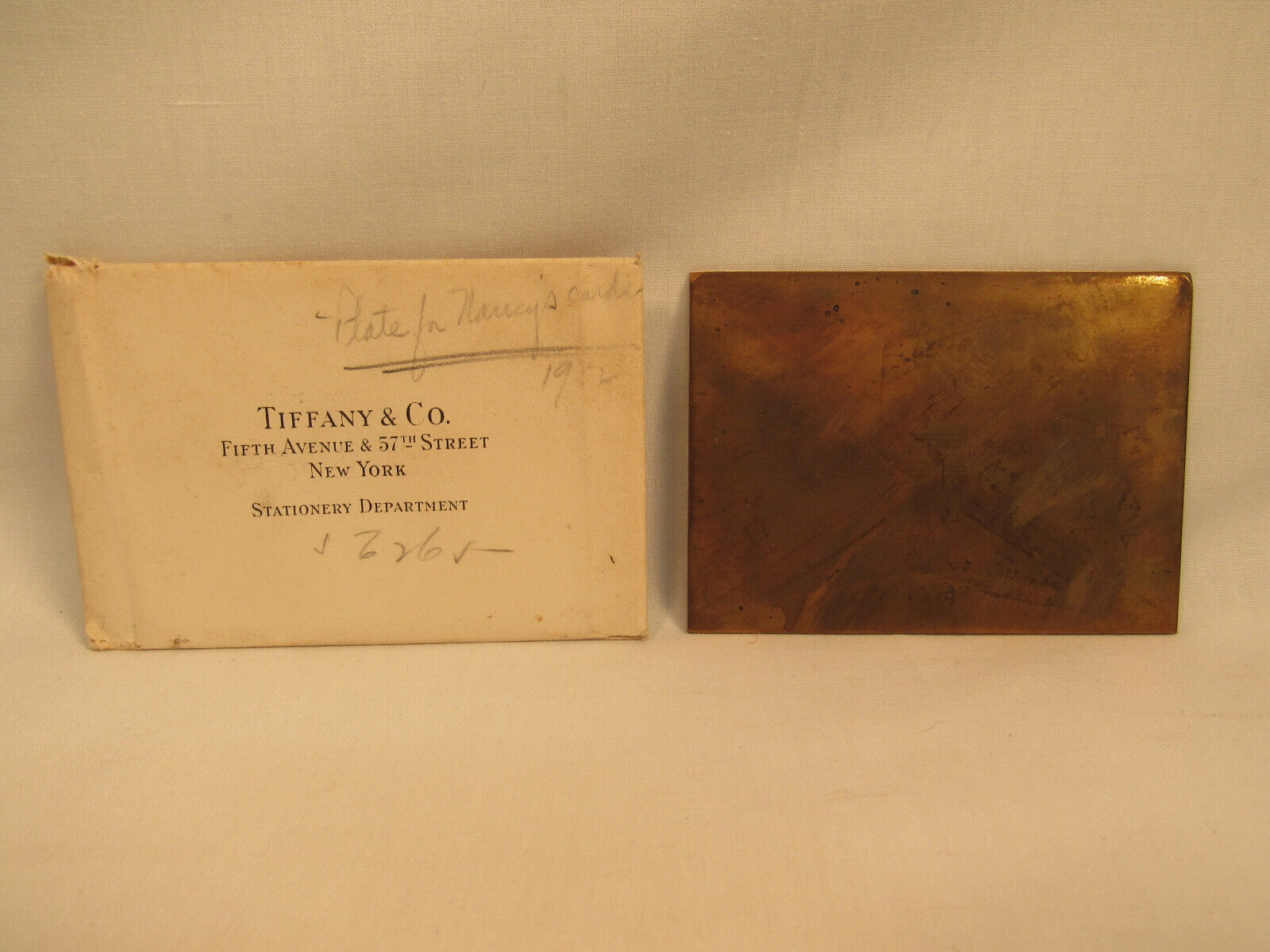 Vintage Tiffany & Co. Stationery Department Copper Printing Plate W/ Envelope A