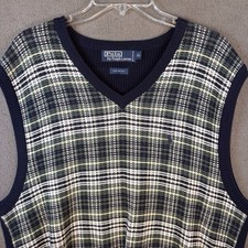 Vintage 90s POLO Ralph Lauren Sweater Vest Men s XL Navy Green Tartan Plaid Nice