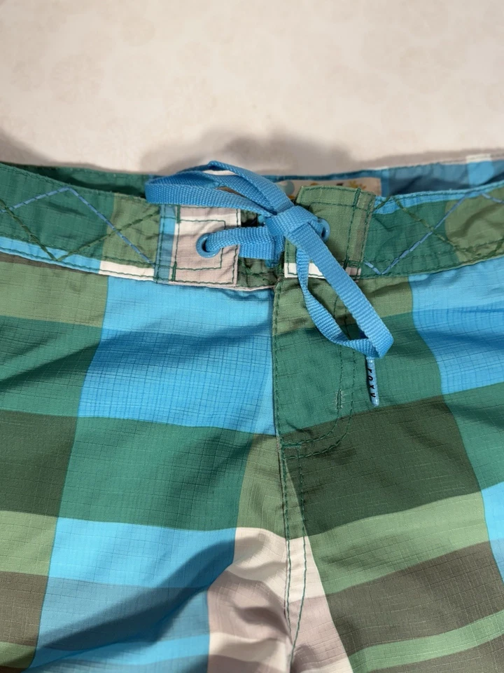 Pantalones cortos de natación de surf Roxy Board para mujer talla 5 verde azul blanco poliéster a cuadros Foto 2 de 4