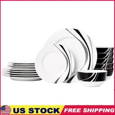 18 Piece Dinnerware Set Service 6 Plates Bowls Dishwasher Safe Durable Porcelain