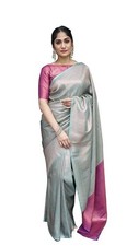 Women's Kanjivaram Pure Soft Lichi Silk Saree With Blouse Piece