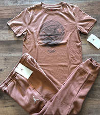 NWT Nike Air Jordan Boy YLG Brown/Black/White BASKETBALL Jogger Pants Set Large