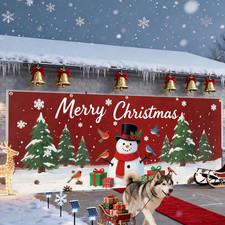 Garage Door Christmas Cover 7X16Ft   Large Polyester Christmas Garage Door Banne