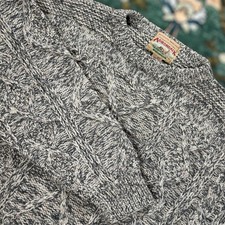 Vintage Adirondack 100 Wool Chunky Cable Knit Sweater Hand Made Beige Fisherman