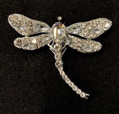 Jewelry - Brooch - Lapel Pin - Colorful Crystal Dragonfly in Silver