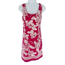 Talbots Dress Womens 6 Red Floral Sleeveless Hibiscus Hawaiian Tropical Resort