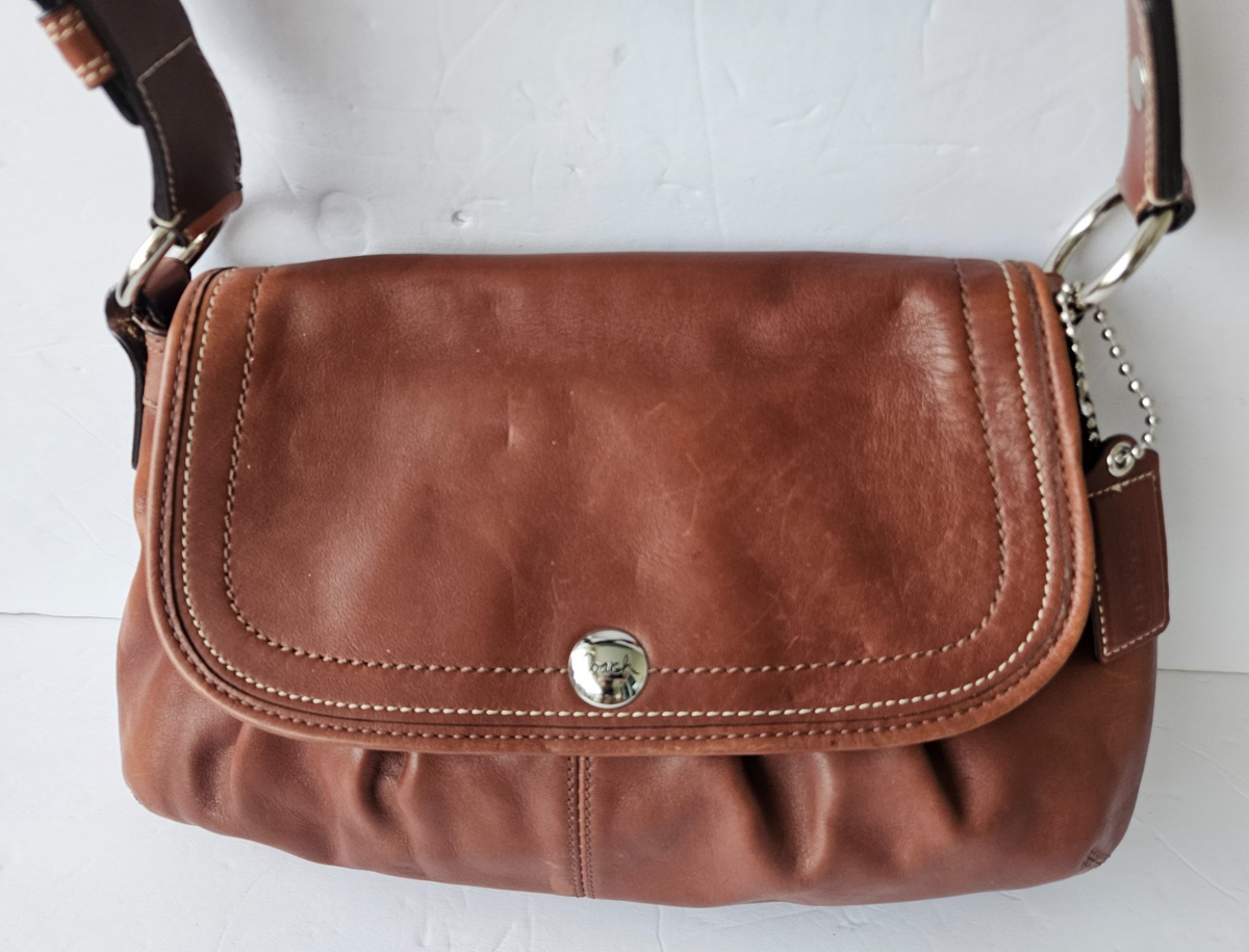 COACH Soho Brown Leather Pleated Hobo Shoulder Purse Bag #J0973