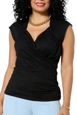 C Wonder Women's Jersey Knit Surplice Top Black