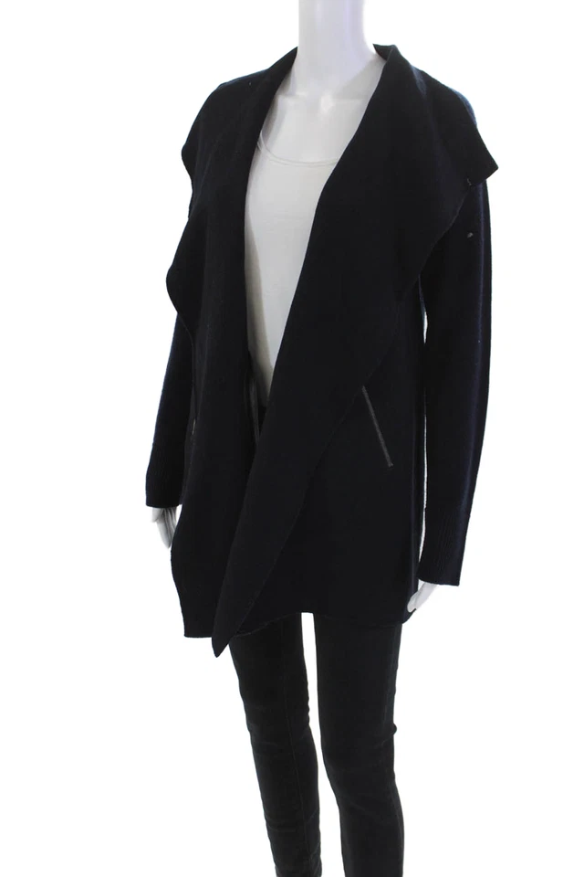 Apostrophe Womens Wool Cowl Neck Open Front Cardigan Sweater Top Blue Size 42 - Image 2 of 4