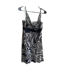 Ann Taylor Loft Size 8 100% Silk Spaghetti Strap Navy and White Print Dress