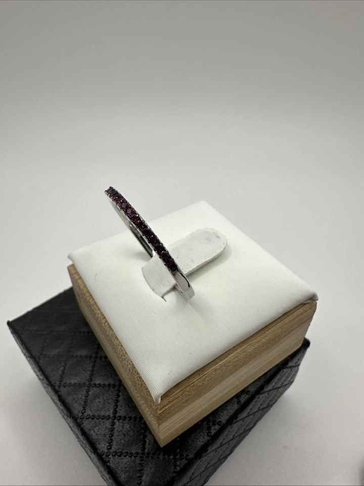 Anillo banda delgada de espinela rosa natural de plata de ley talla 10 Foto 3 de 4