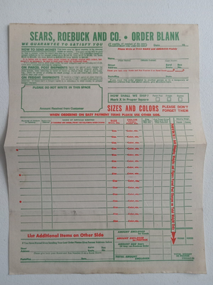 #ad Vintage 1939 Original Sears Roebuck And Co. Order Blank Dated Unused $9.56