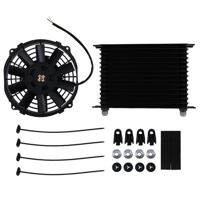 15-Row Oil Cooler 7'' Radiator Cooling Fan for Universal 10AN Aluminum Kit
