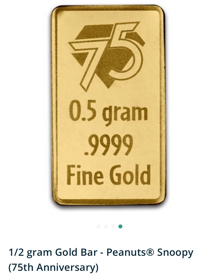 Barra Pamp de oro fino 0,9999 de 1/2 gramo - Peanuts® 75 aniversario cacahuetes Foto 3 de 4