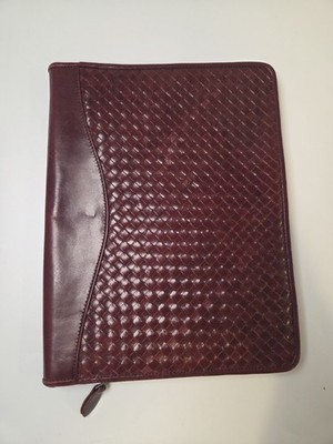 Scully Leather Folder Planner Burgundy Woven Zip Around