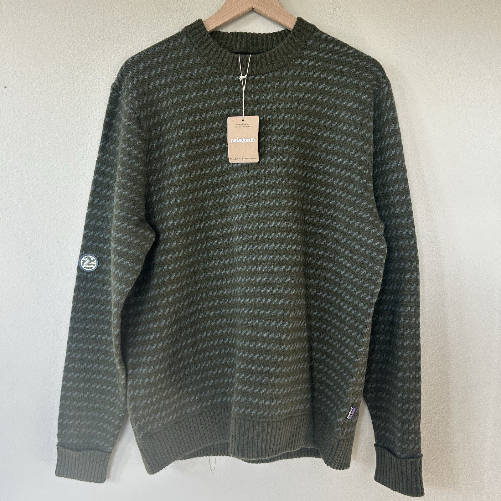 Suéter Patagonia Para Hombre L Aguja de Pino Verde Pescador Punto Mezcla de Lana Nuevo con Etiquetas