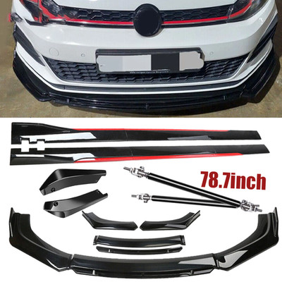 Glossy Black Front Bumper Lip Splitter +Side Skirts Rear For Volkswagen Scirocco
