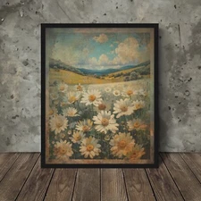 Vintage DAISIES Wall Art, APRIL Birth Flower Daisy Decor, Birthday Botanical Art