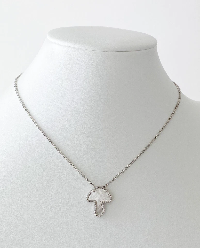 COLLAR SETAS MADREPERLA RODIO PLATA ESTERLINA ORO BLANCO NUEVO Foto 4 de 4