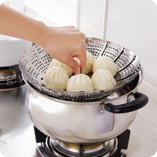 Steel Folding Steamer Steam Vegetable Basket Cook Tray Expandable Hot Optional