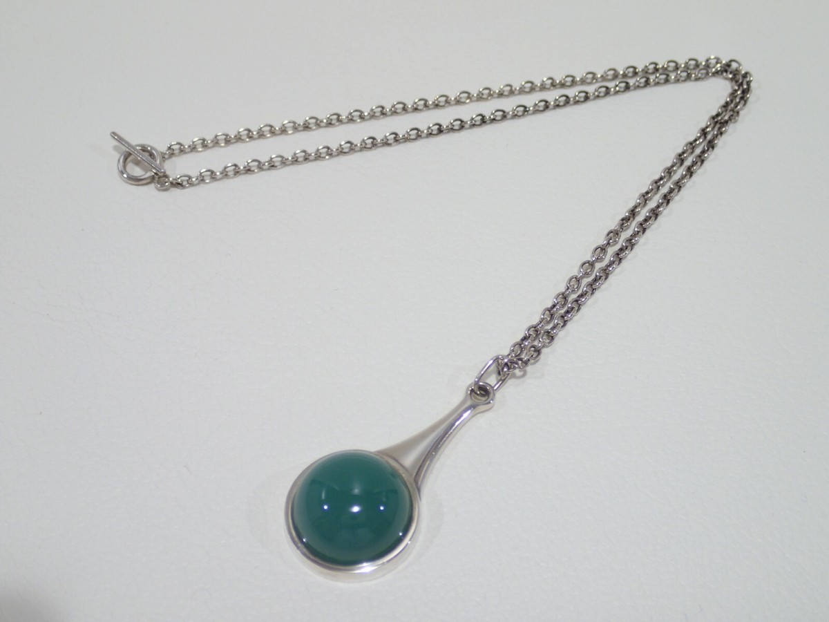 GEORG JENSEN #156 sterling silver green agate pendant necklace