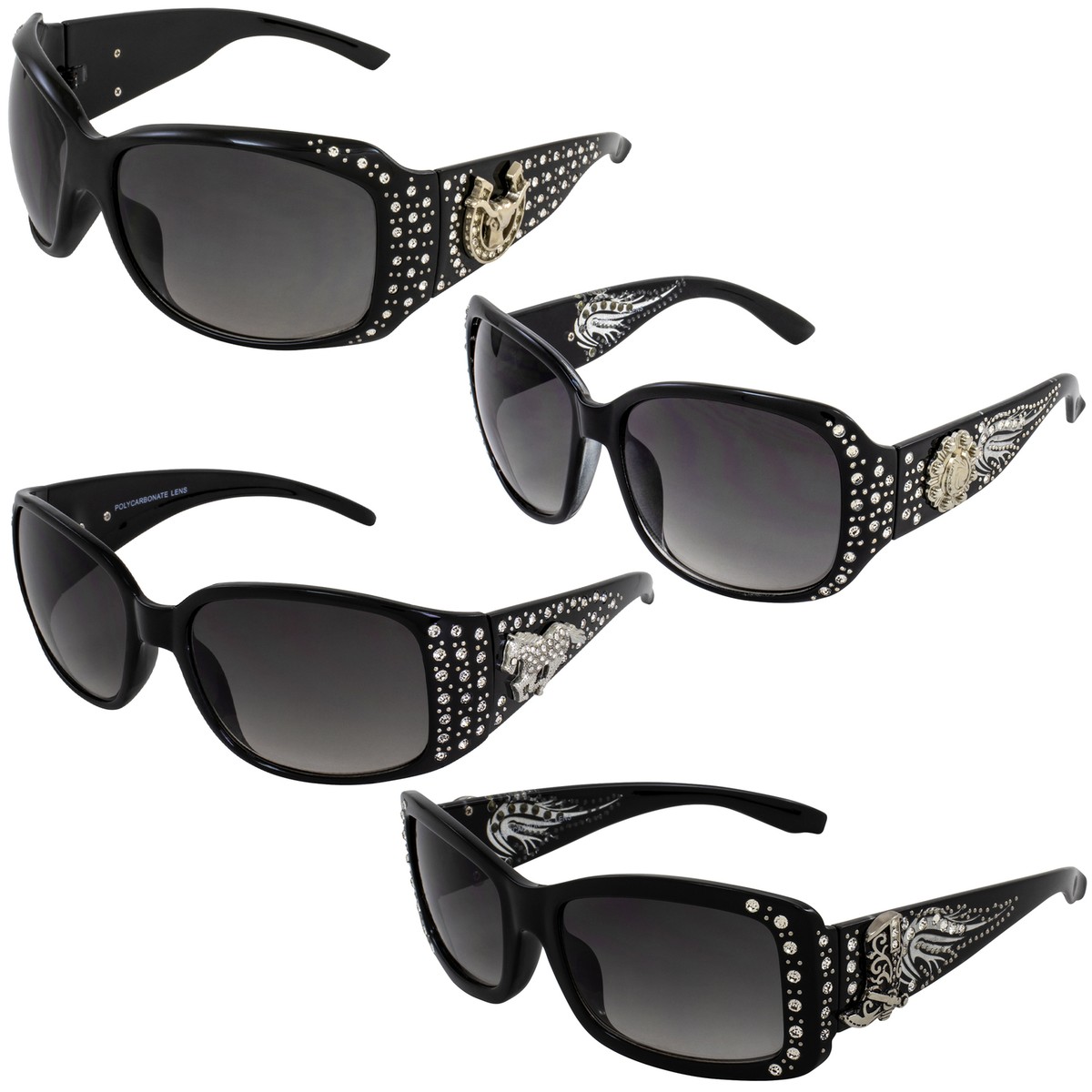 Rodeo Queen 4 Pairs of Cowgirl Studded Sunglasses for Women Black