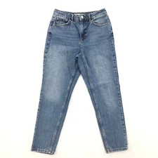 Topshop Moto Mom Jeans Womens 28 Relaxed Blue Hippie Retro Distressed