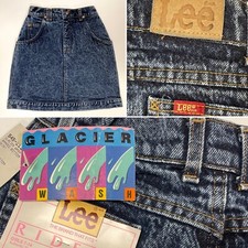 NWT Vtg 90's Lee Riders Blue Jean GLACIER Acid Wash Denim BANDED Bottom Skirt 14