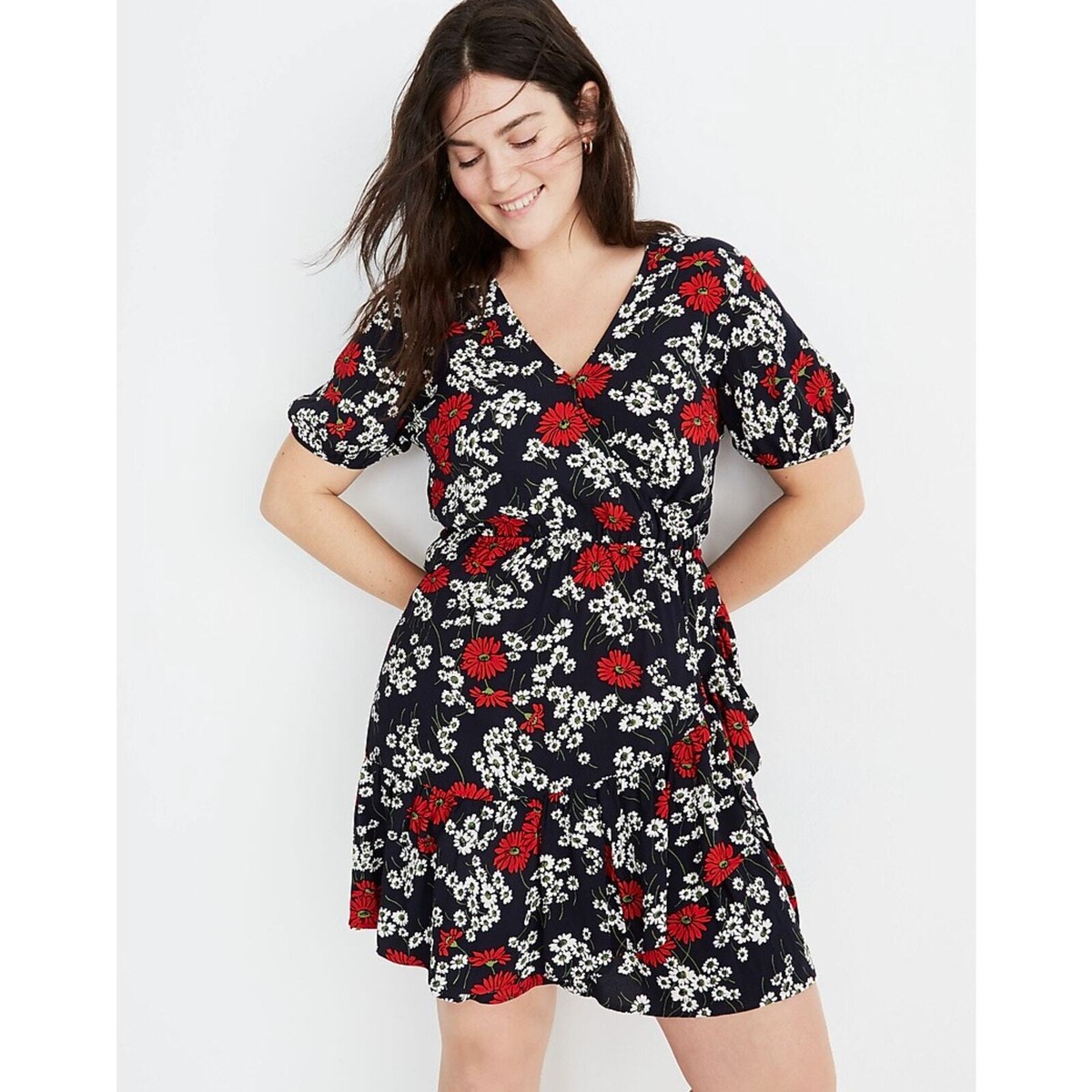 strapless open back dress Lydia Wrap Dress in Flocked Red Rose On Black Mesh, L main image 1