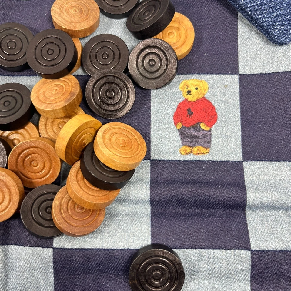 POLO RALPH LAUREN Checkers Game Set Denim Bag Travel Beach Board Cotton Blue - Image 4 of 4