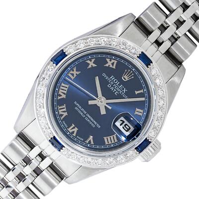 Rolex Lady Datejust Steel and 18K Gold Blue Roman Diamond Watch Rolex Box