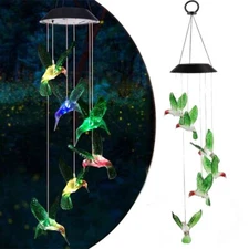 Solar Wind Chimes Lights LED Birds Color Changing Hanging Lamp Garden HomeDecor