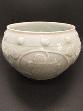 Antique Celadon Glaze Asian Bowl Floral 6"