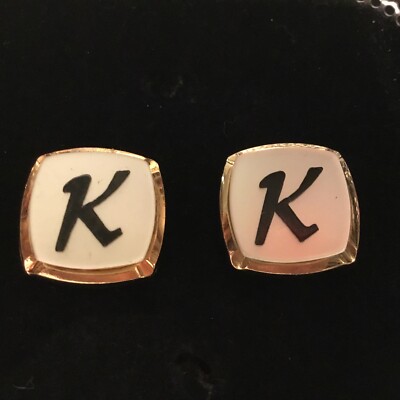 Cufflinks Vintage Mid Century Faux Mother of Pearl Initial K Gold Tone By Sophos