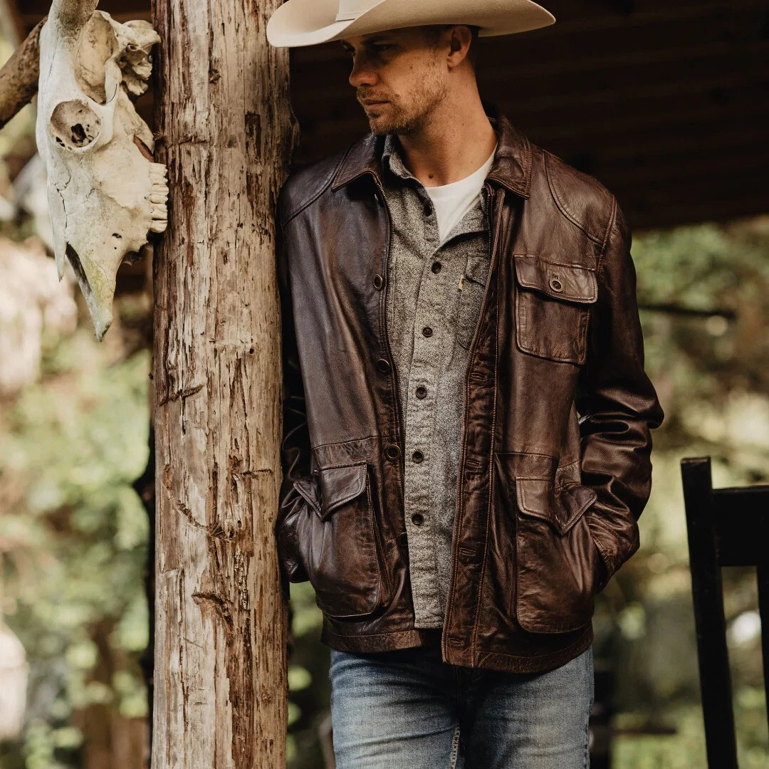 Men's Distressed USA Style Real Leather Cow Boy Jacket ,Feild Leather Jacket