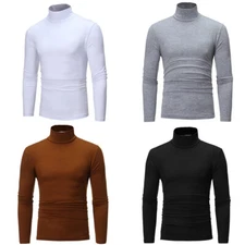 Turtleneck M-3XL Men Tops 2024 New Male  T Shirts Fashion Solid Color