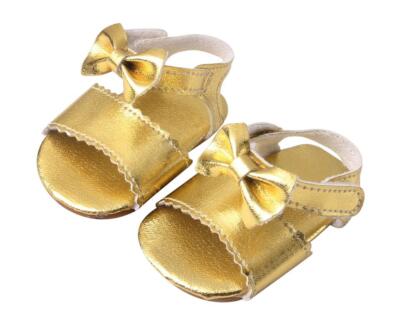 Golden leather bow sandals made for 18'' doll American girl shoes summer