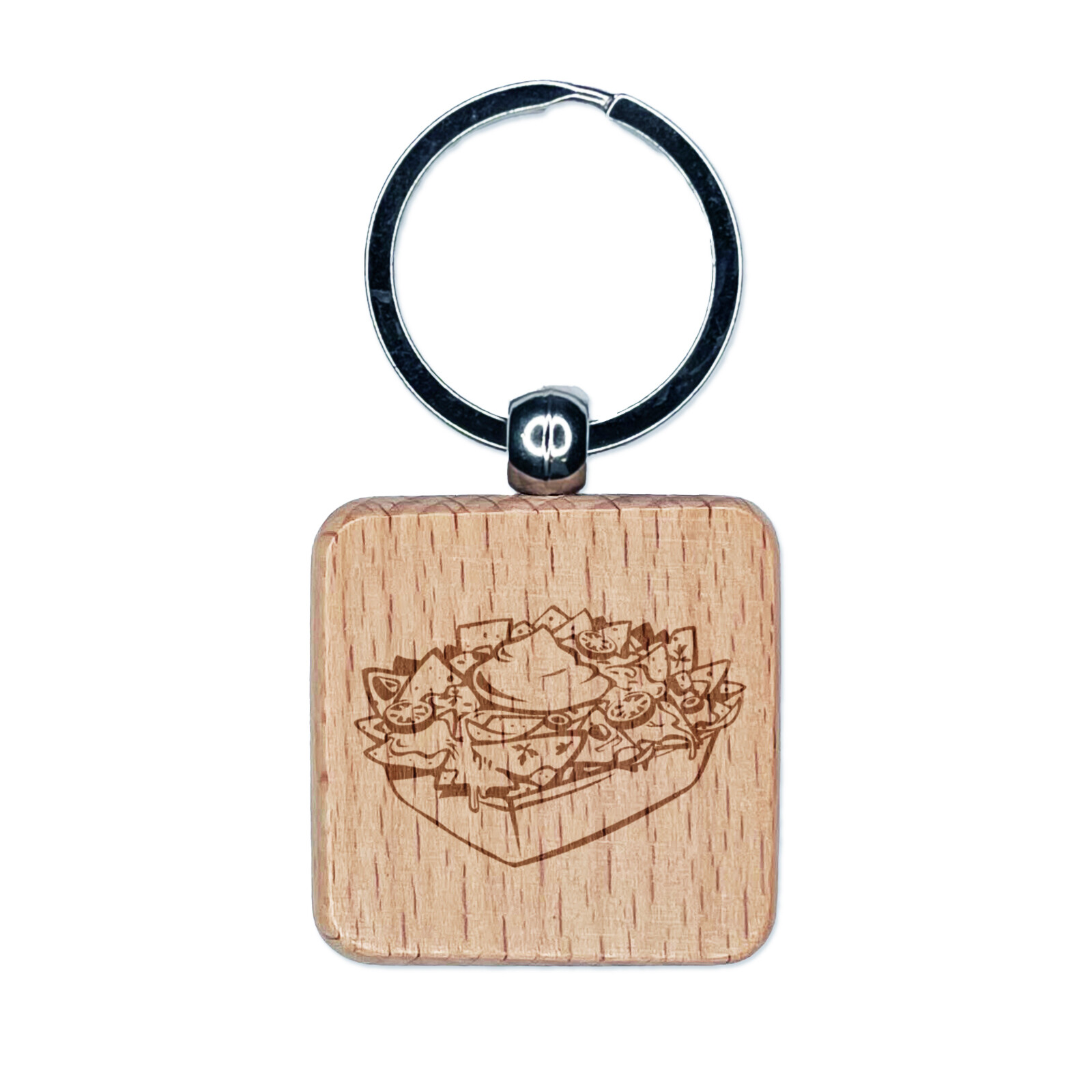 Mexican Nachos Tortilla Chips Sour Cream Engraved Wood Keychain