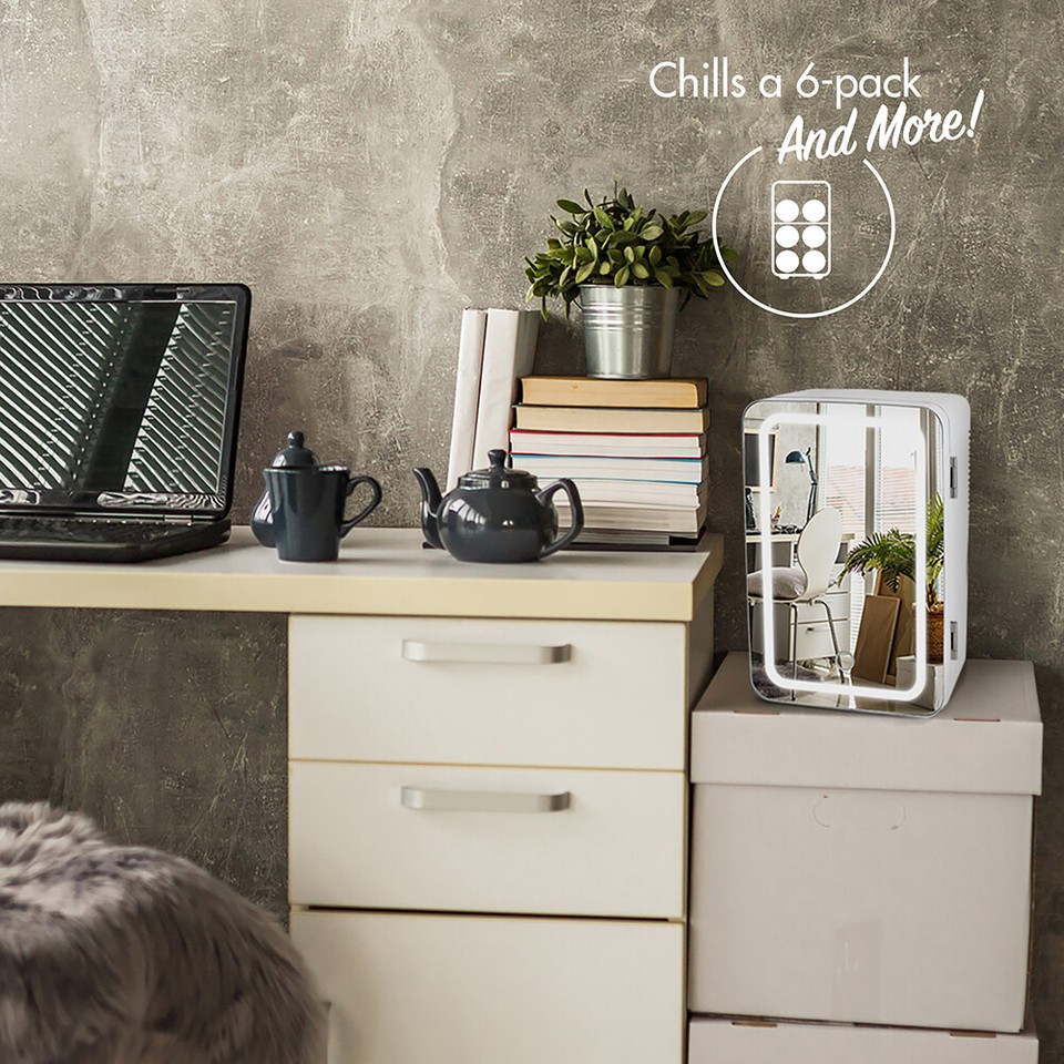 Kell Personal Chiller LED Lighted Mini Fridge with Mirror Door, White 850018821018 eBay