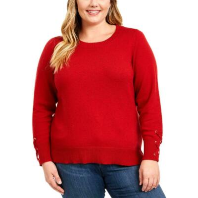MICHAEL Michael Kors Lace-Up Sleeve Sweater Women Plus Red Pullover High Low 3X | eBay