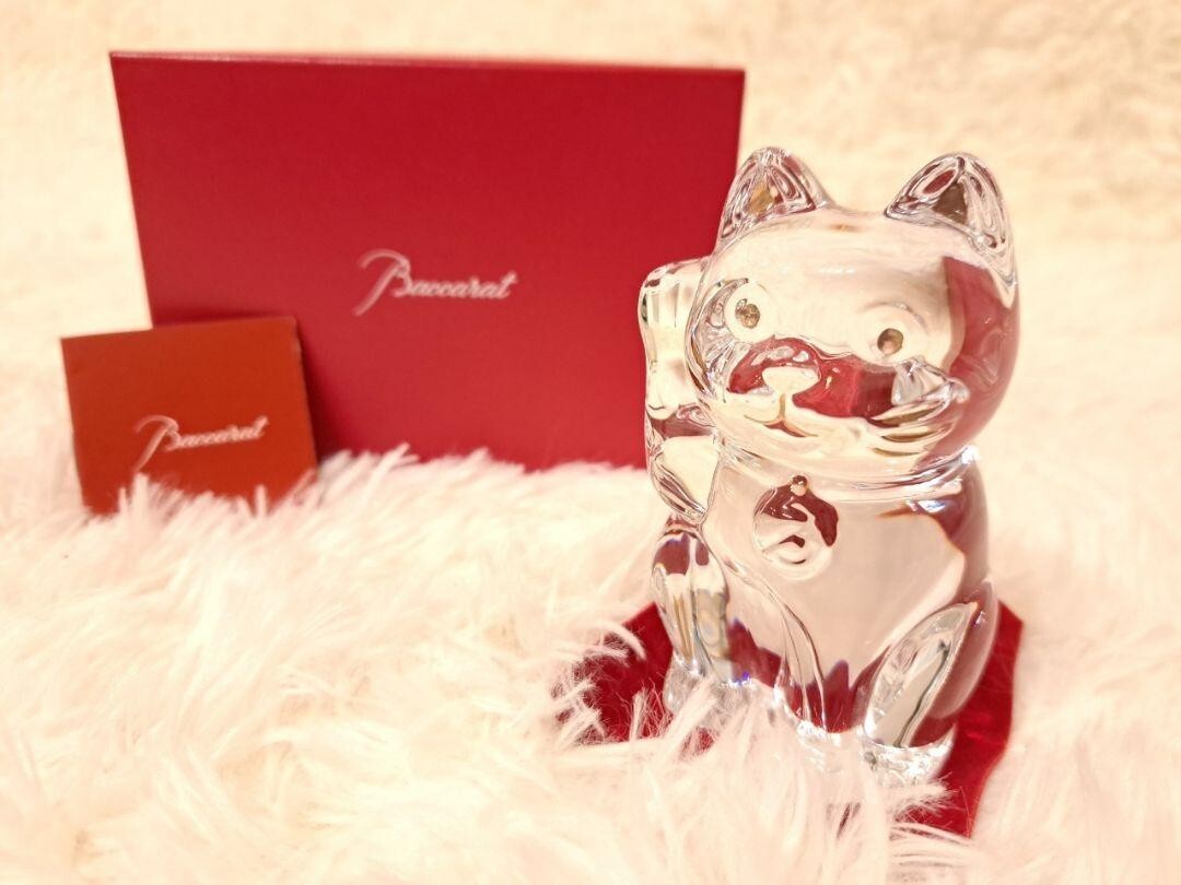 Baccarat 招き猫 クリスタル Baccarat Maneki Neko Lucky Beckoning Fortune Cat Red Octagon