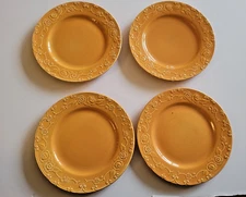 4 VINTAGE HOMER LAUGHLIN GUARANTEED OVENSERVE PUMPKIN ORANGE EMBOSSED FLOWERS