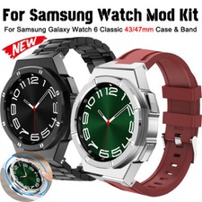 For Samsung Galaxy Watch 6Classic 43/47mm Mod Kit Zinc Alloy Case Rubber Strap